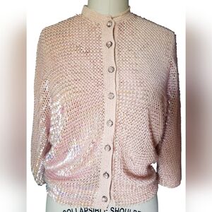Vintage 1950's Pink Sequin Knit Cardigan 6